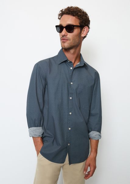 Long Sleeve Poplin Shirt In A Regular Fit With An All-Over Print Exclusive Multi/Storm Men Shirts