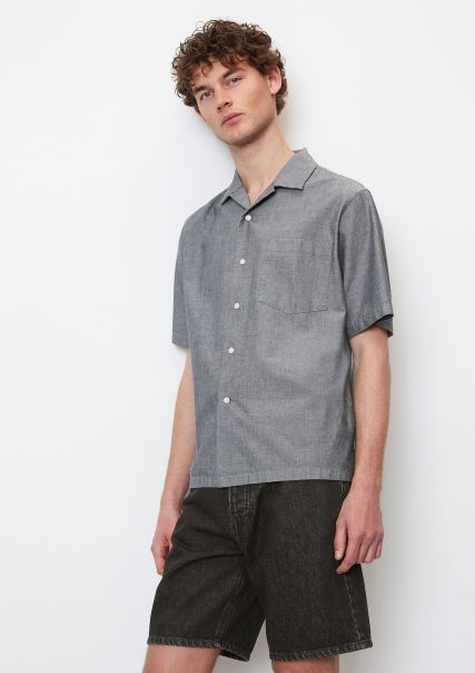 Shirts Elegant Multi/Mediterranean Blue Chambray Short Sleeve Shirt Regular Made Of Pure Organic Cotton Men