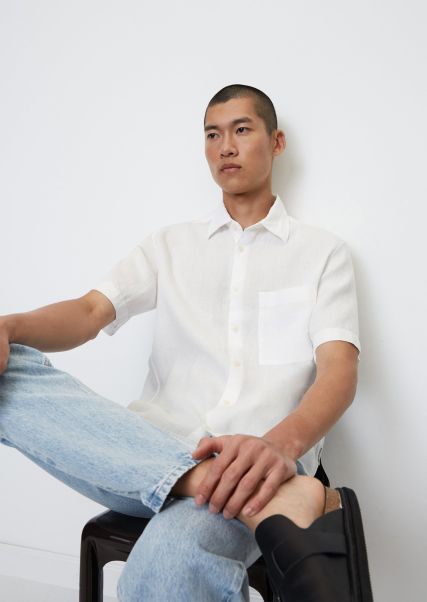 Men Shirts Short-Sleeve Shirt Made Of Pure Linen Luxurious White