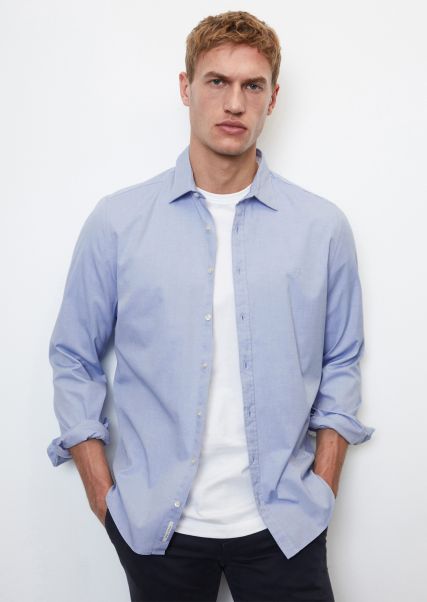 Exceed Shaped Long-Sleeve Shirt Made From Oxford Fabric Mulit/ Airblue Men Shirts