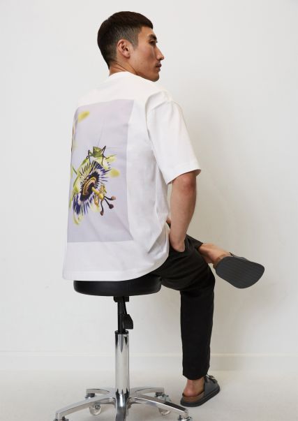 Studio Mary Lennox For Marc O'polo T-Shirt In A Relaxed Fit With A Floral Print On The Back T-Shirts Men Handcrafted Multi/White