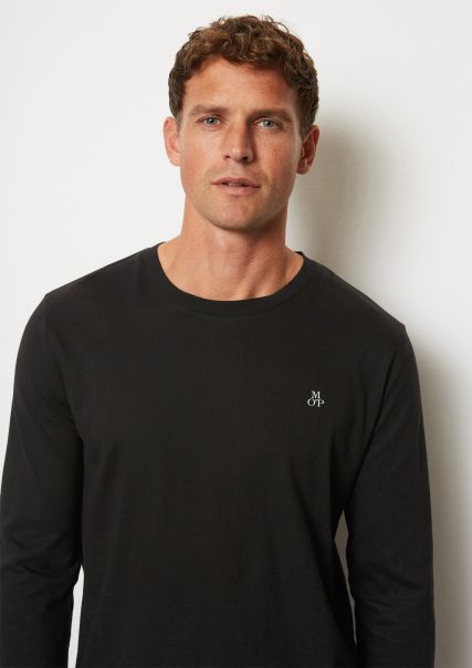 Secure Men T-Shirts Black Basic Longsleeve Shaped Made From Pure Organic Cotton
