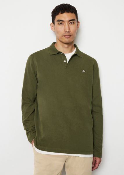Markdown Men Long-Sleeved Regular Poloshirt Made From Heavy Organic Cotton Jersey Polos Asher Green