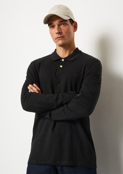 Men Long Sleeve Piqué Polo Shirt In A Regular Fit Made From Pure Organic Cotton Polos Black 2024