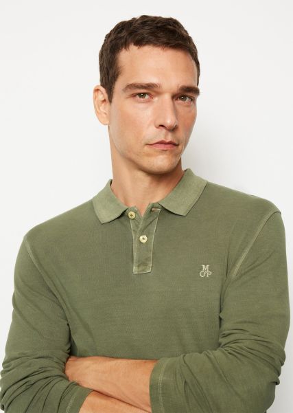 Proven Men Polos Long Sleeve Piqué Polo Shirt In A Regular Fit Made From Pure Organic Cotton Olive