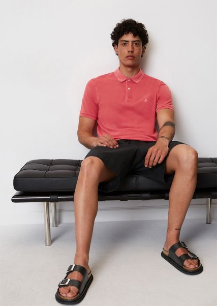 Short Sleeve Polo Shirt In Piqué Fabric From Organic Cotton Stretch Mars Red Men Unleash Polos