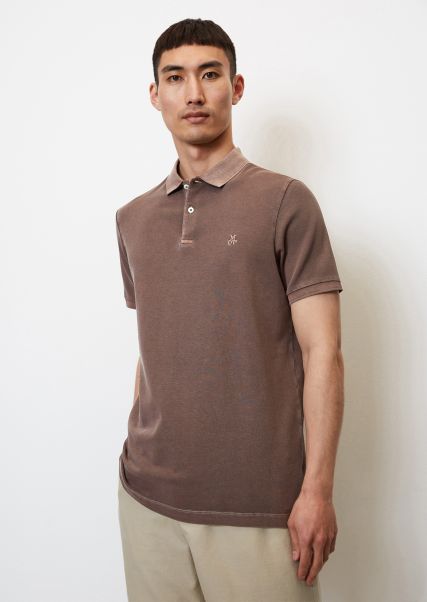 Short Sleeve Polo Shirt In Piqué Fabric From Organic Cotton Stretch Relaxing Men Crimson Brown Polos