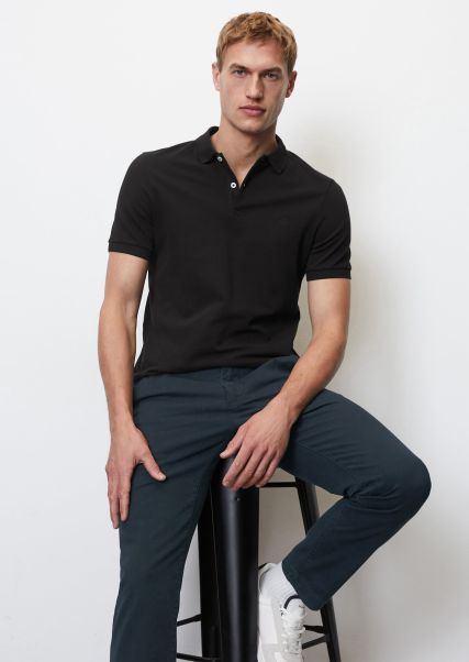 Black Polos Short Sleeve Polo Shirt In Piqué Fabric From Organic Cotton Stretch Men Enrich