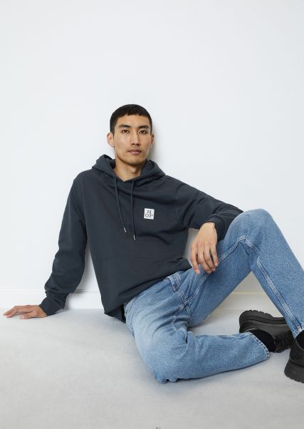 Men Sweaters Dark Navy Discover Hooded Sweatshirt In A Regular Fit Made From High Quality Organic Cotton