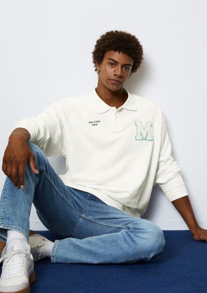 Men Sweaters Rebate Egg White Oversize Sweatshirt With Polo Collar From Organic Cotton