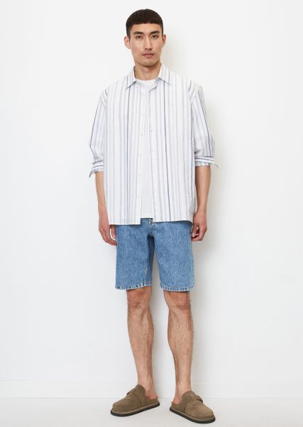 Men Mid Blue Salt'N Pepper Wash Hamar Denim Shorts Made From Pure Organic Cotton Retro Shorts