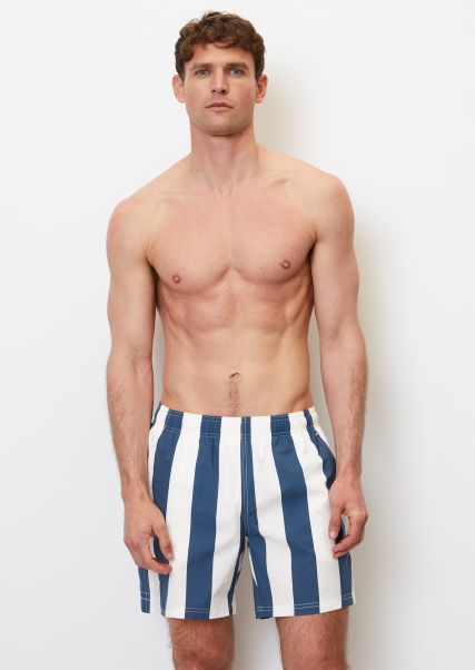 Bright Blue Swim Shorts With A Wide Striped Pattern Men Swimwear Exclusive