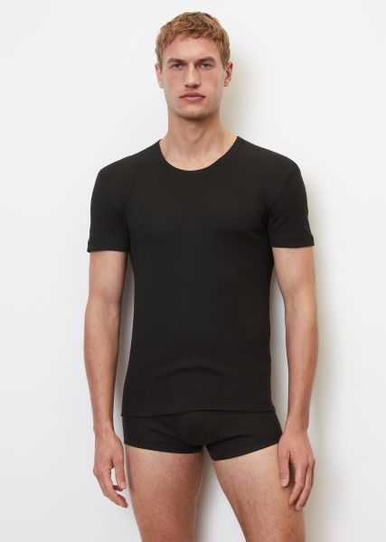 Ribbed Lounge T-Shirt Made Of A Soft Organic Cotton Blend Men Classic Bodywear Black