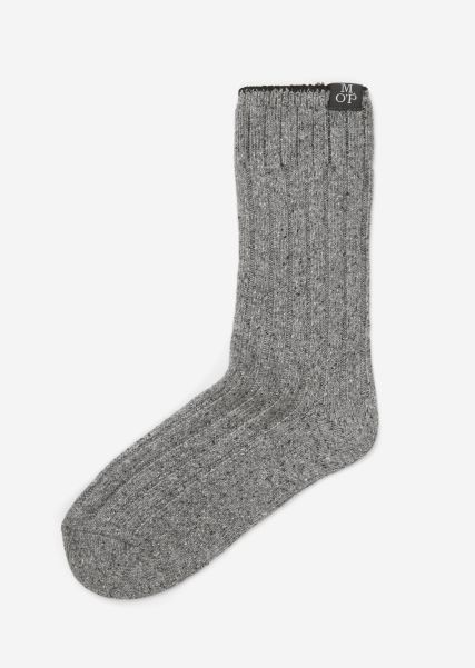 Grey Melange Socks Made Of Wool Mix With Silk Men Special Price Socks