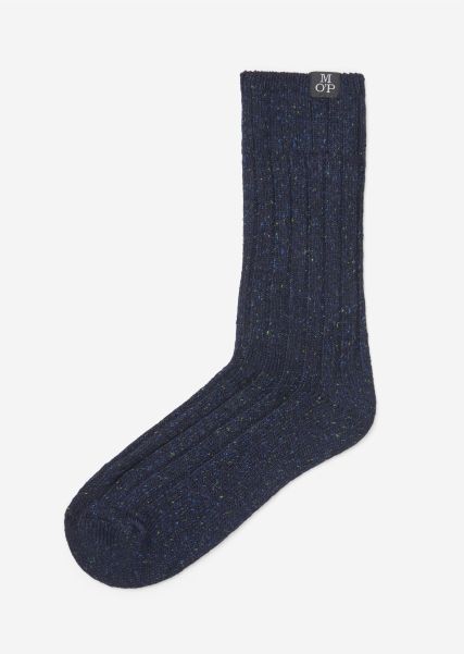 Navy Socks Made Of Wool Mix With Silk Men Discount Socks