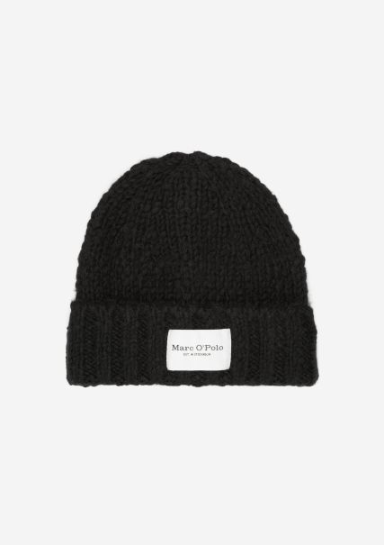 Knitted Cap Made From Soft Cotton And Wool Men Black Wool New Compact