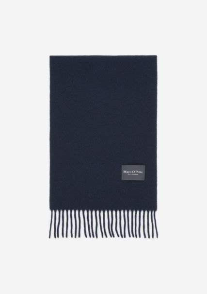 Scarf Made From Soft Virgin Wool Mix Dark Navy Men Outlet Wool New