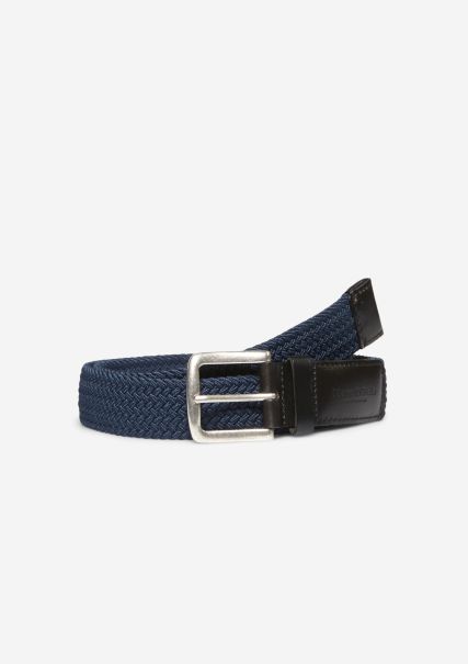 Accessories Night Blue Streamlined Men Braided Belt Made Of Elastic, Recycled Material