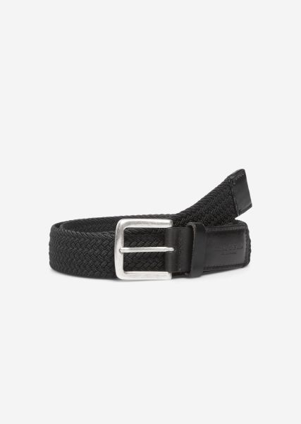 Black Braided Belt Made Of Elastic, Recycled Material Guaranteed Accessories Men