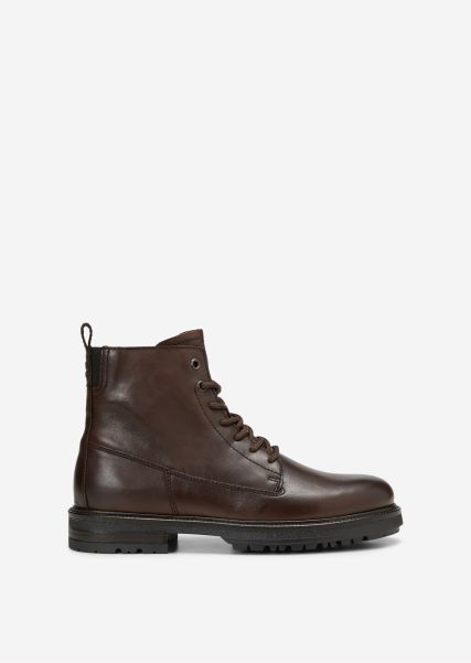 Dark Brown Boots Lace Up Boots Made From Fine Cowhide Markdown Men