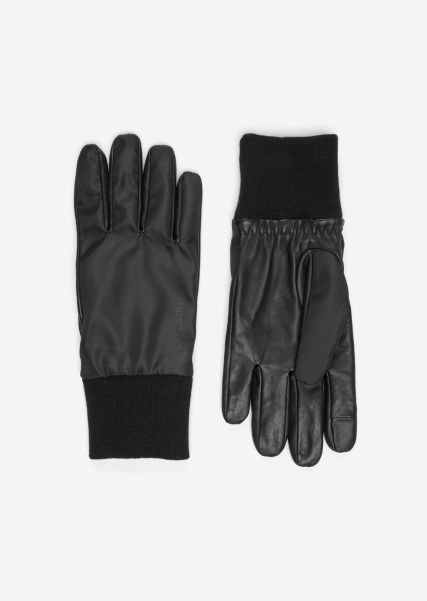Men Black Exclusive Gloves Gloves From Noble Material Mix